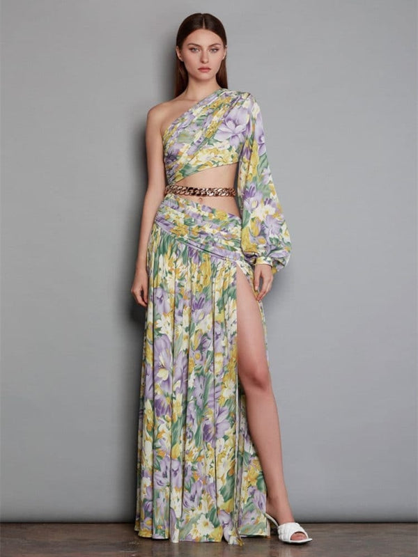 Floral Chain Belt Maxi Dress - Festigal