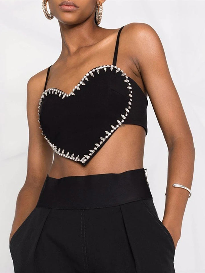 Heart Shaped Rhinestone Crop Top - Festigal