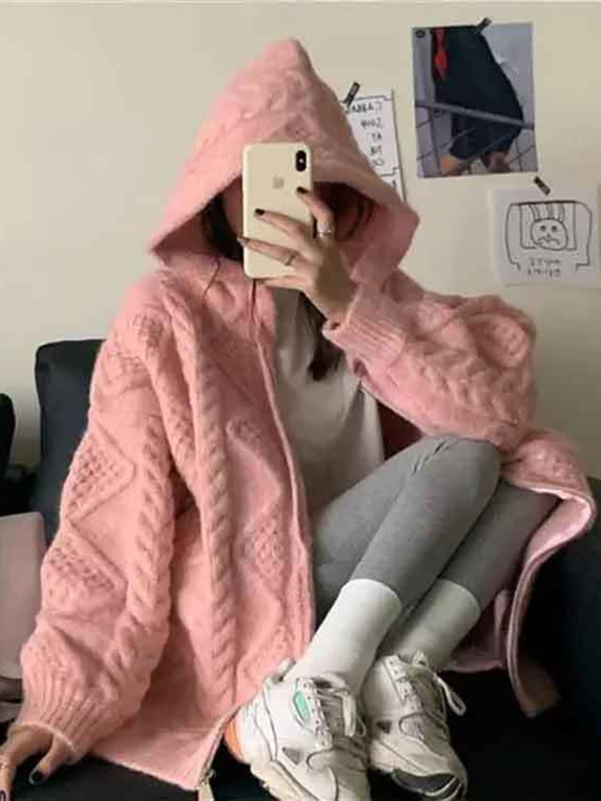 Pink Cable Knit Comfy Hoodie - Festigal