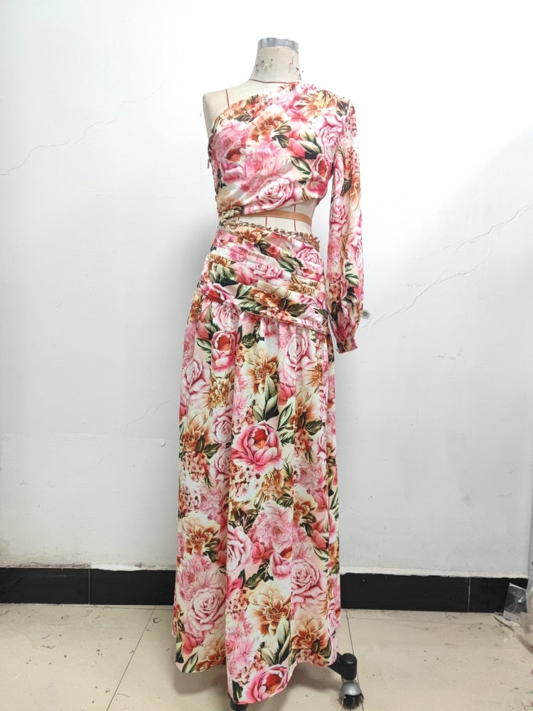 Floral Chain Belt Maxi Dress - Festigal