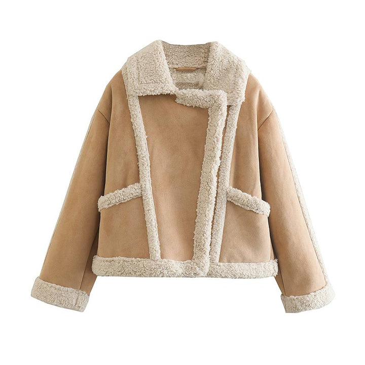 Tan Shearling Faux Leather Jacket - Festigal