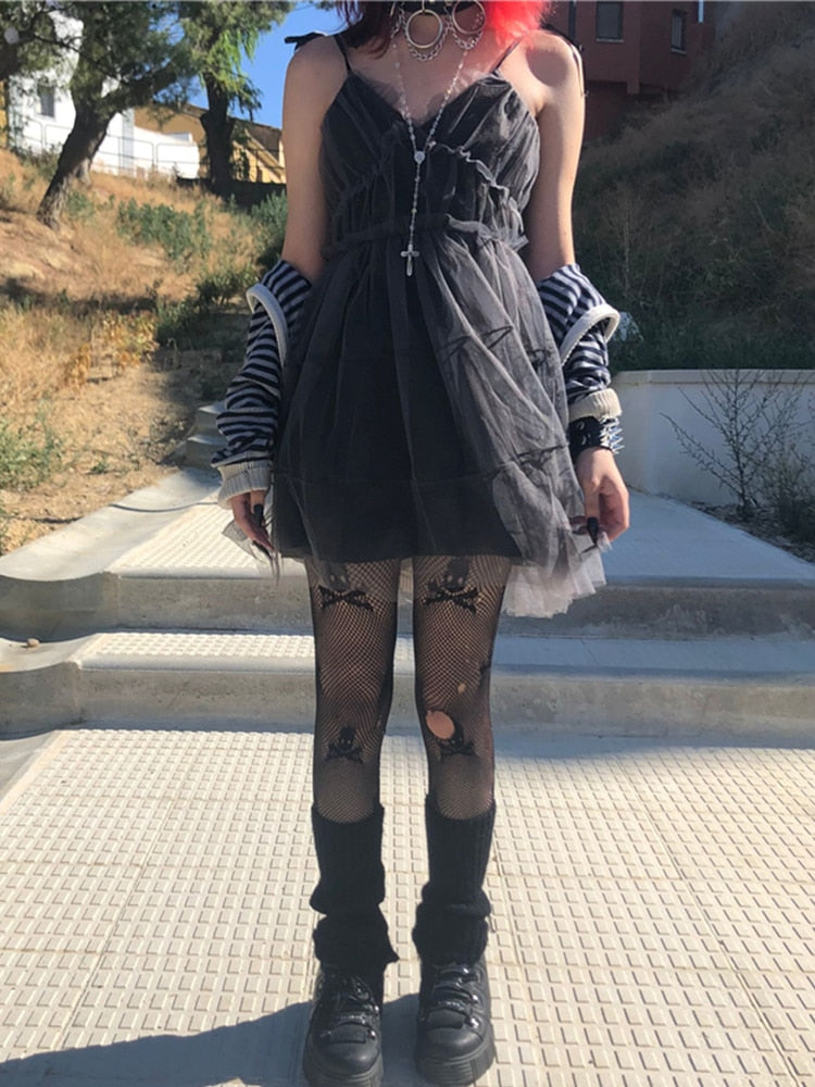 Grunge Mesh Skater Dress - Festigal