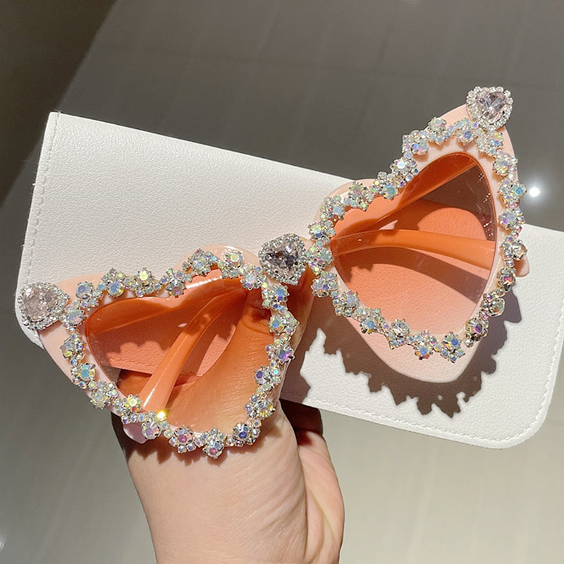 Rhinestone Heart Shaped Sunglasses - Festigal