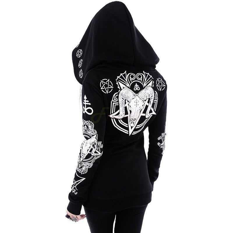 Gothic Zip Up Print Hoodie - Festigal
