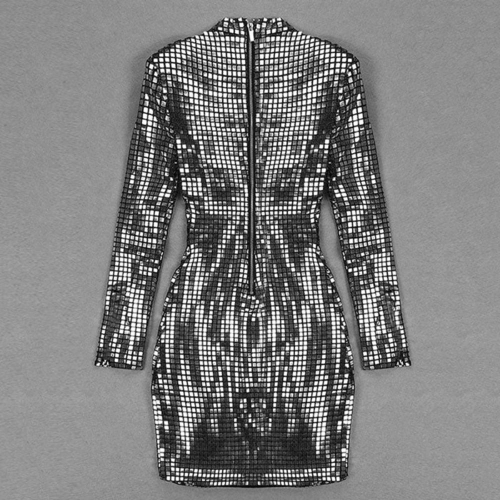 Disco Ball Long Sleeved Silver Dress - Festigal