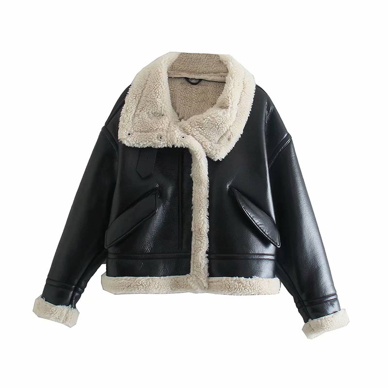 Faux Leather Shearling Jacket - Festigal