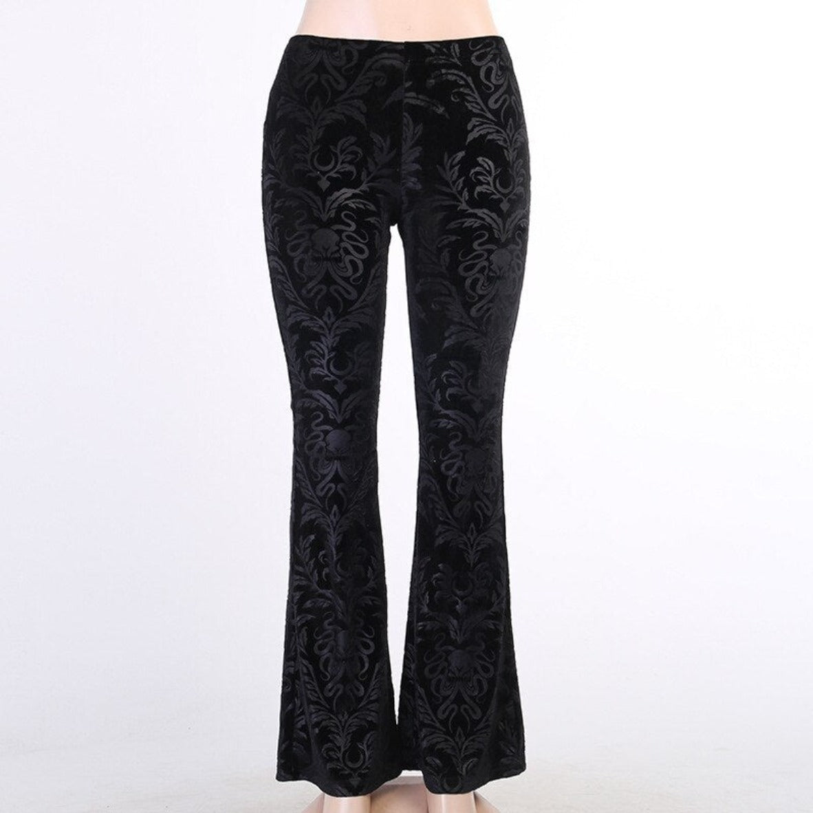 Flared Goth Embossed Velvet Pants - Festigal
