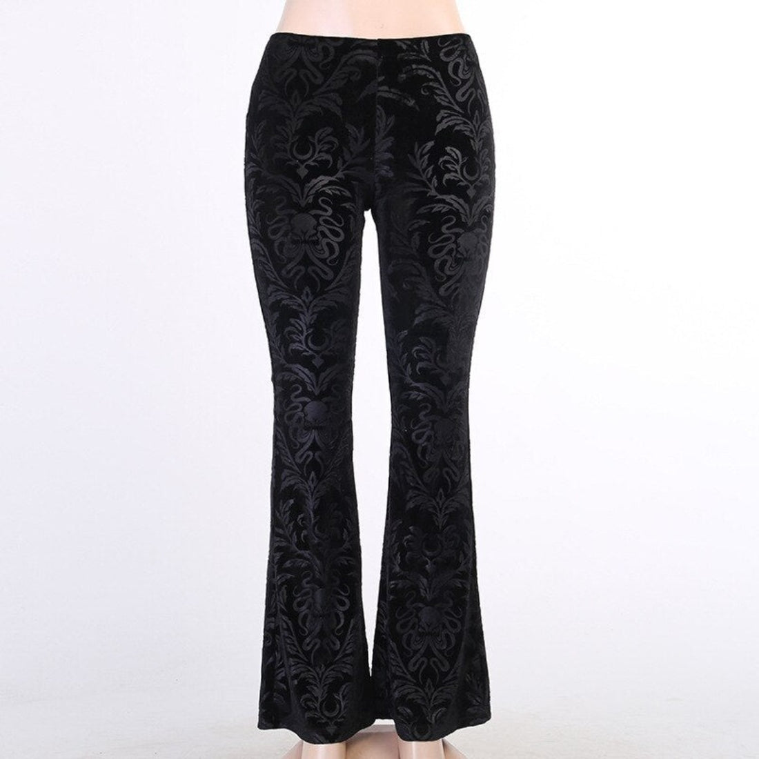 Flared Goth Embossed Velvet Pants - Festigal