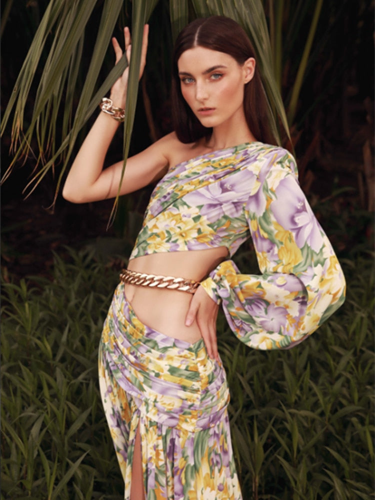 Floral Chain Belt Maxi Dress - Festigal