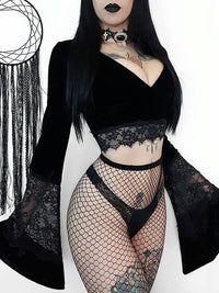 Velvet Lace Insert Crop Top - Festigal