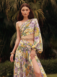 Floral Chain Belt Maxi Dress - Festigal