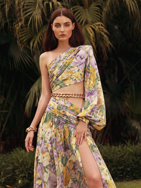 Floral Chain Belt Maxi Dress - Festigal