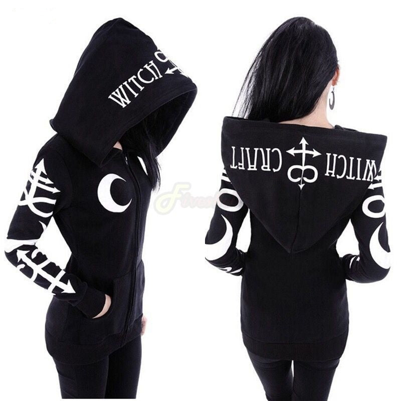 Gothic Zip Up Print Hoodie - Festigal