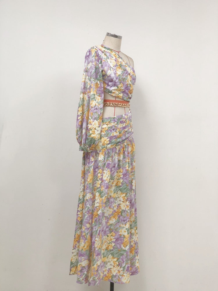 Floral Chain Belt Maxi Dress - Festigal