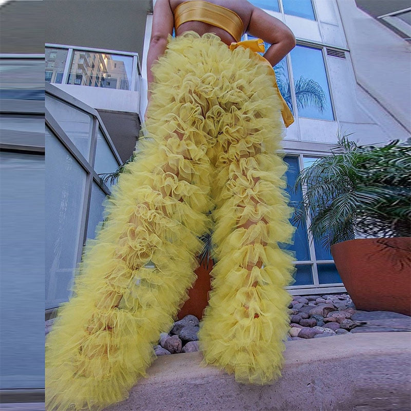 Ruffle Tulle High Waist Pants - Festigal