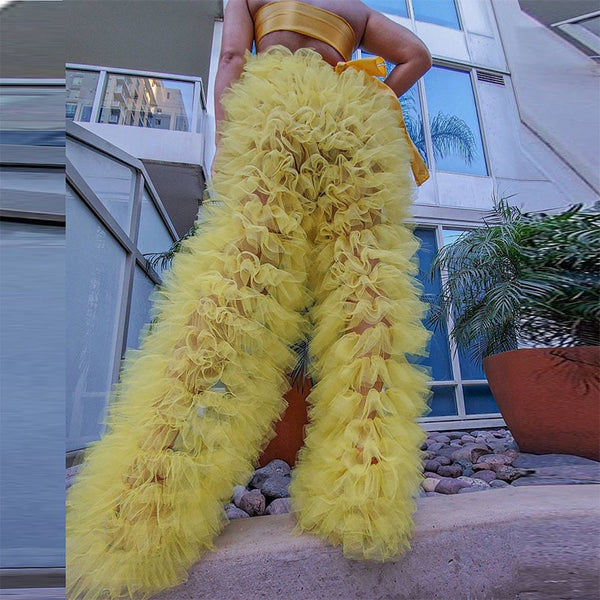 Ruffle Tulle High Waist Pants - Festigal
