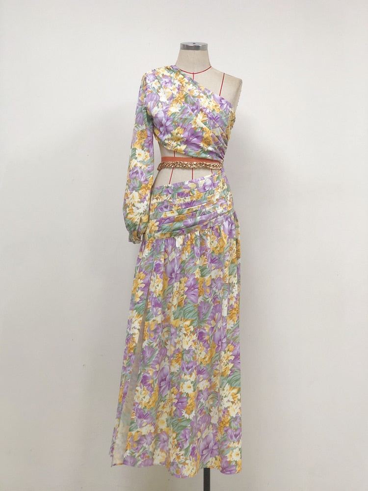 Floral Chain Belt Maxi Dress - Festigal