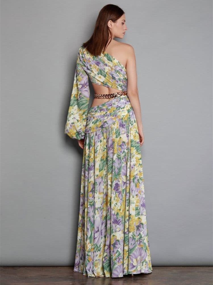 Floral Chain Belt Maxi Dress - Festigal