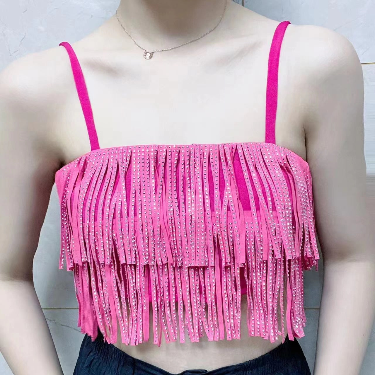 Western Rhinestone Tassel Skirt & Top Set - Festigal