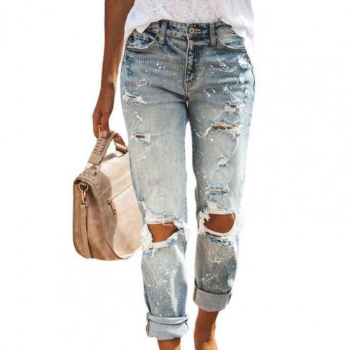 Mid Waist Ripped Splashed Jeans - Festigal