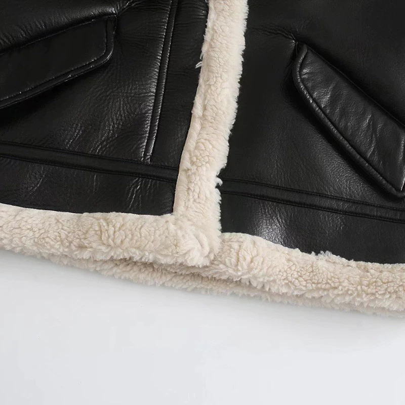 Faux Leather Shearling Jacket - Festigal