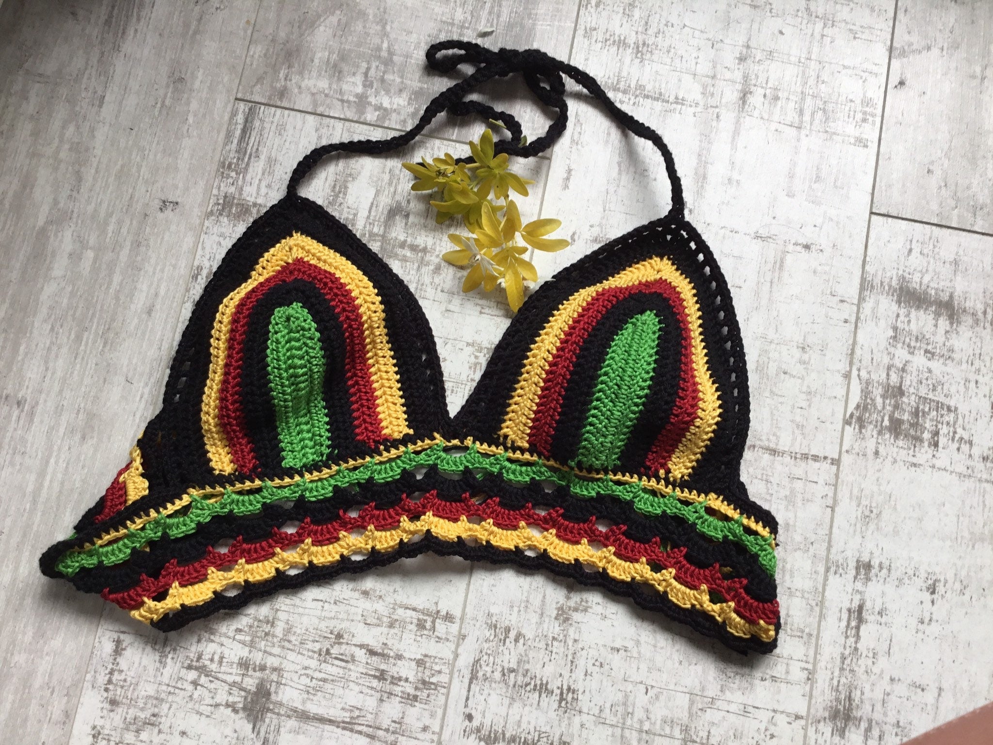 Handmade Crochet Unique Festival Halter Top Bralette. - Festigal
