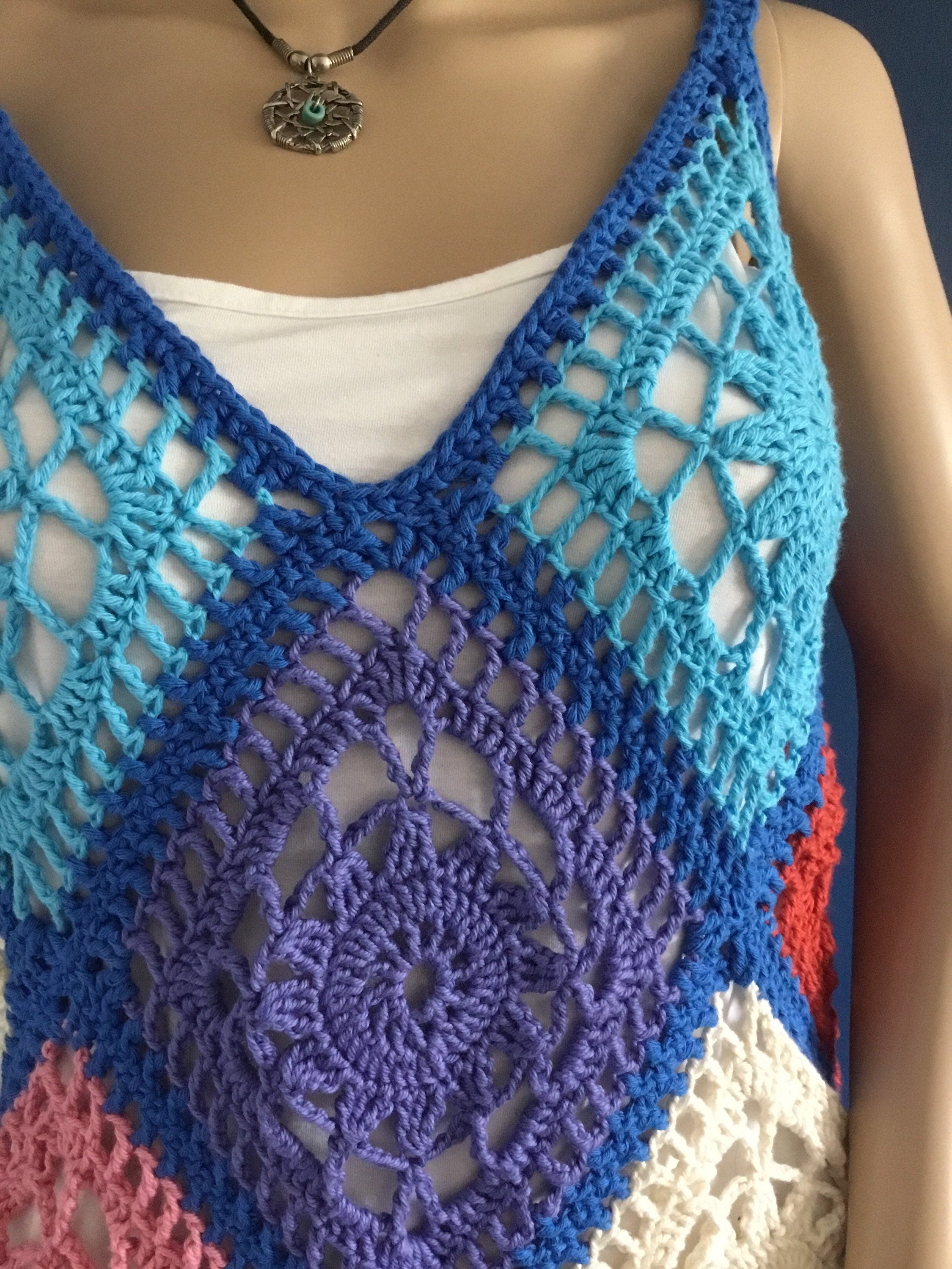 Handmade Unique Boho Crochet Granny Square Dress - Festigal