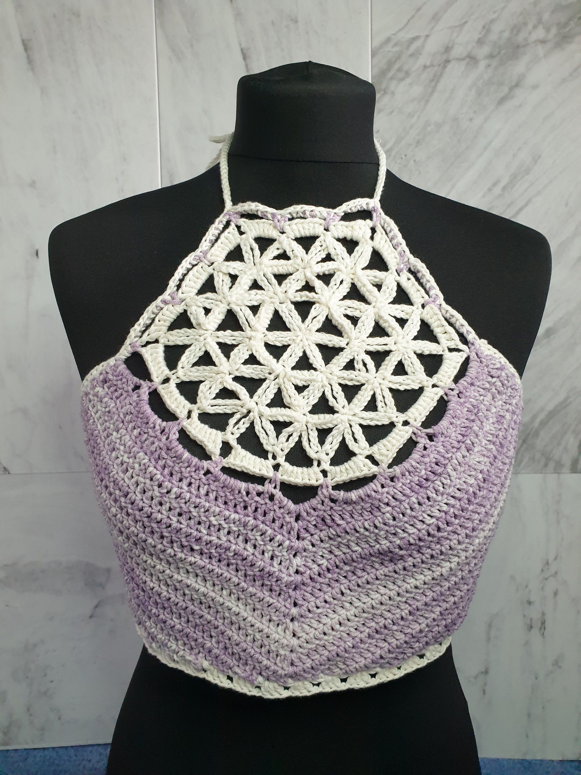 Handmade Crochet Wildflower Insert Adjustable Tie Halterneck - Festigal