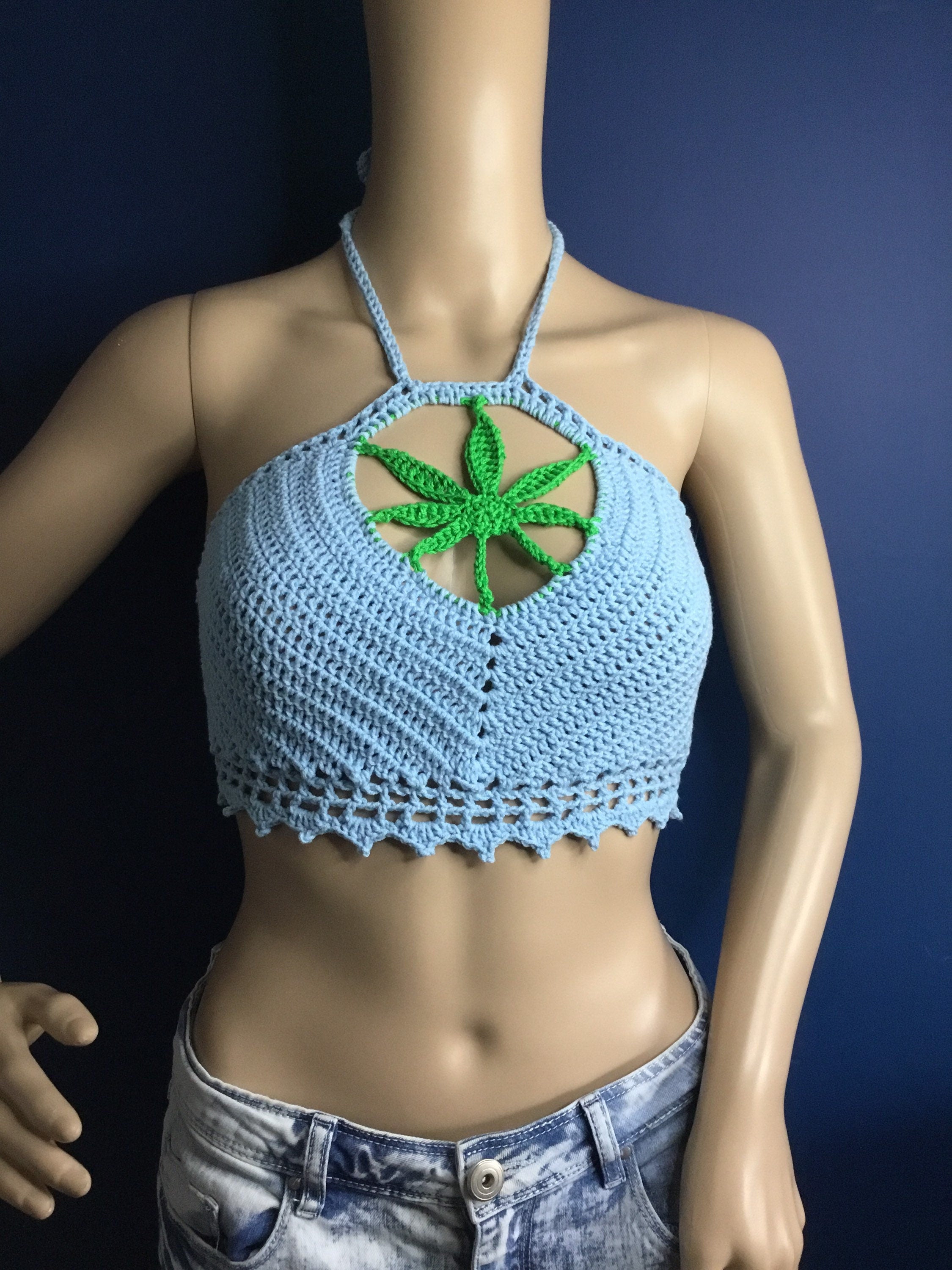 Handmade Crochet Herbal Leaf Halterneck Top - Festigal