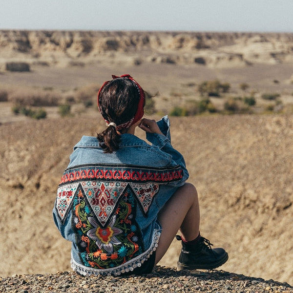 Embroided Oversized Light Blue Denim Jacket - Festigal