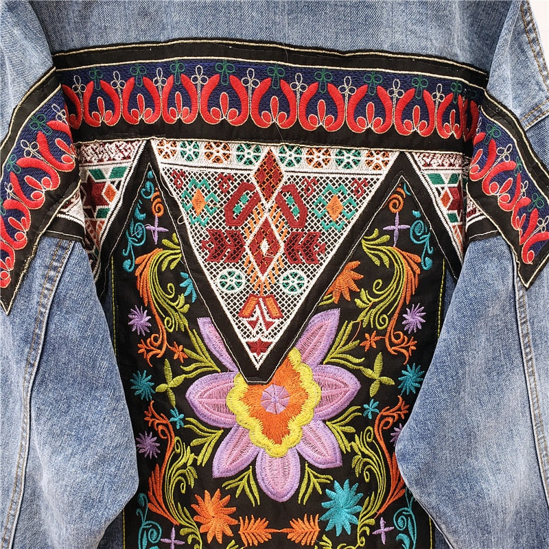 Embroided Oversized Light Blue Denim Jacket - Festigal