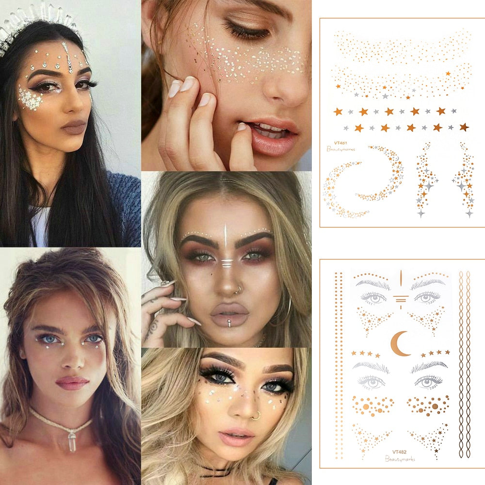 Gold and Silver Tattoo Makeup Stickers - Festigal
