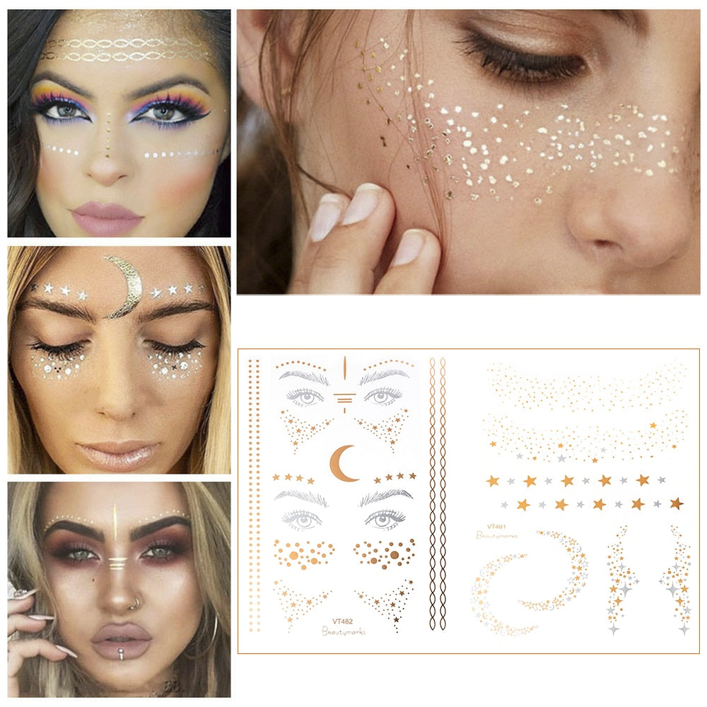 Gold and Silver Tattoo Makeup Stickers - Festigal