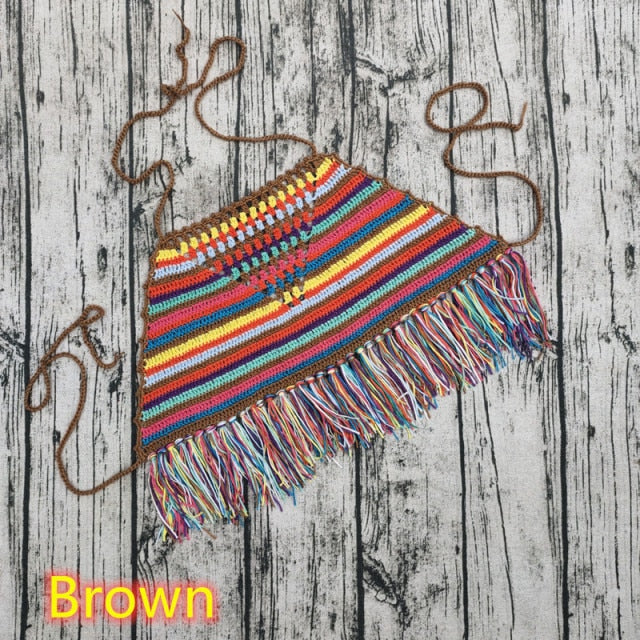 Handmade Crochet Striped Halterneck Top - Festigal