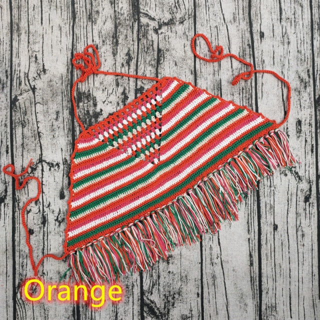 Handmade Crochet Striped Halterneck Top - Festigal