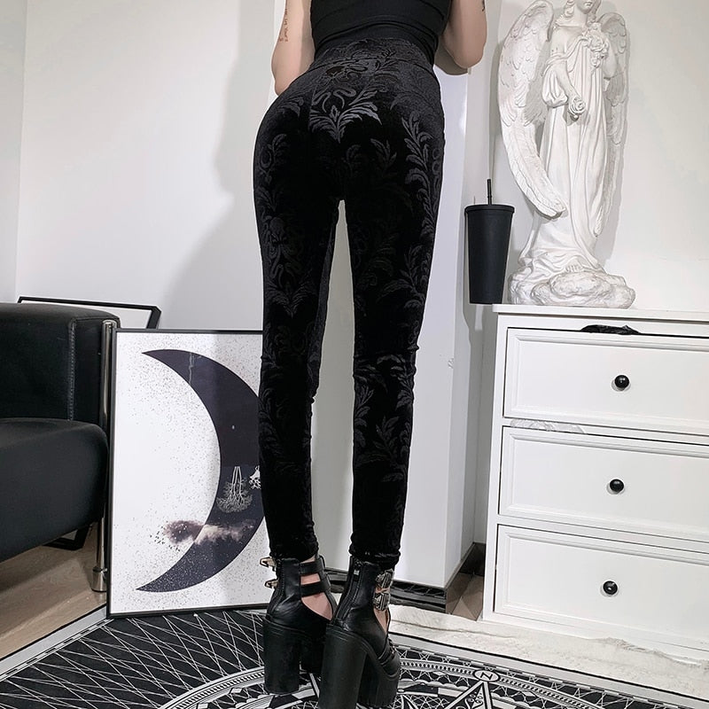 Gothic Bodycon Black Embossed Pants - Festigal