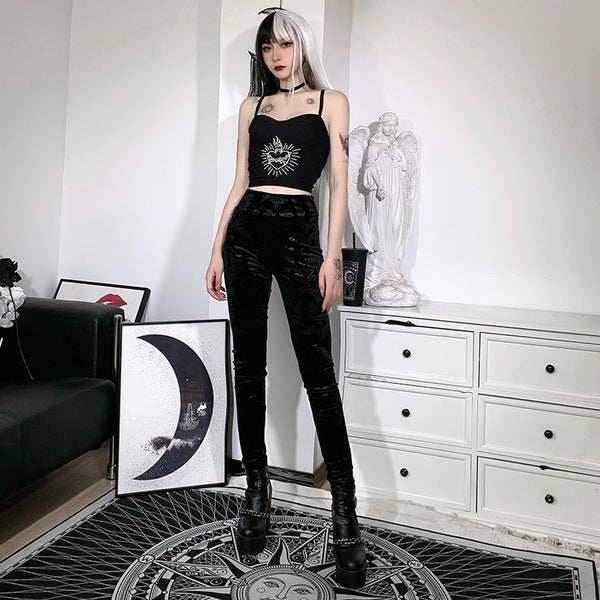 Gothic Bodycon Black Embossed Pants - Festigal