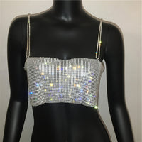 Shiny Crystal Metal Chain Crop Top - Festigal