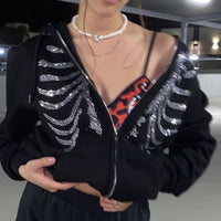Y2K Rhinestone Skeleton Oversized Sweatshirt - Festigal