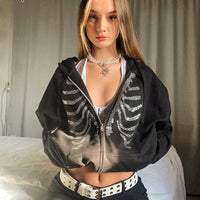 Y2K Rhinestone Skeleton Oversized Sweatshirt - Festigal