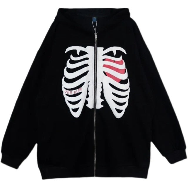 Y2K Rhinestone Skeleton Oversized Sweatshirt - Festigal