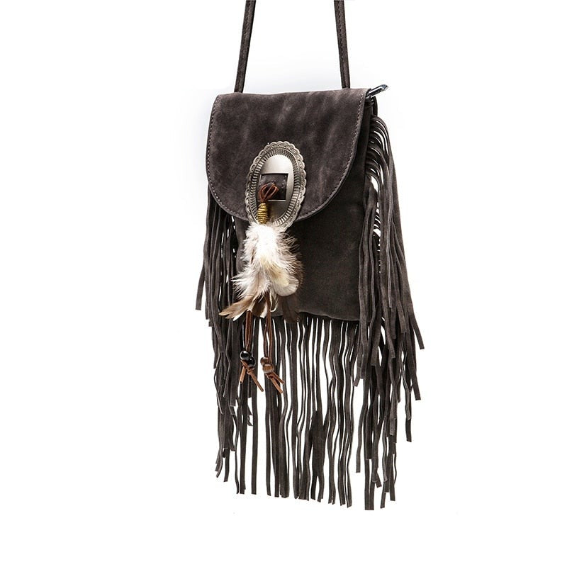 Fringe and Feather Tasselled Shoulder Bag - Festigal
