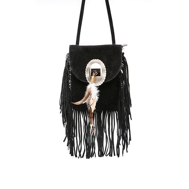 Fringe and Feather Tasselled Shoulder Bag - Festigal