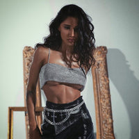 Shiny Crystal Metal Chain Crop Top - Festigal